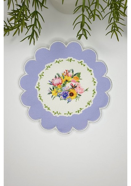 Çiçek Şeklinde Lila Kenar Çiçek Tasarımlı Nakışlı Kokteyl Peçetesi 1 Adet