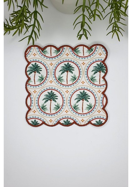Dekoratif Palmiye Ağaçları Tasarımlı Nakış Kenar Kokteyl Peçetesi 1 Adet