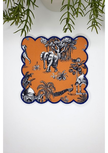 Toile Tarzı Fil ve Orman Çizimi Tasarımlı Saks Nakış Kenar Kokteyl Peçetesi 1 Adet