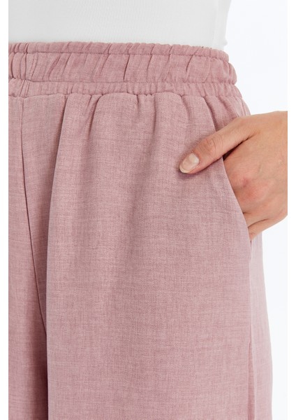 Kadın Pantolon Keten Karışımlı Beli Lastikli Kırışmaz Kumaş Pantolon Keten-Pantolon