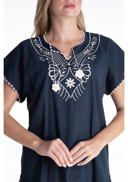 Kısa Kol Şile Bezi Naz Yazlık Bluz Petrol Ptrl modelleri