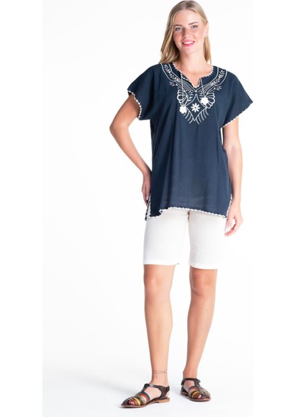 Kısa Kol Şile Bezi Naz Yazlık Bluz Petrol Ptrl indirimleri