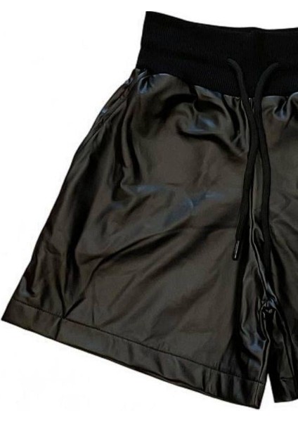 Kız Çocuk Beli Lastikli Deri Şort
