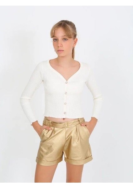 Kız Çocuk Kemerli Duble Paça Gold Deri Şort fırsatları