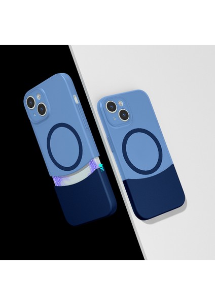 iPhone 14 Kılıf M-Safe Şarj Özellikli Mıknatıslı Ardx Duble Kapak - Lacivert