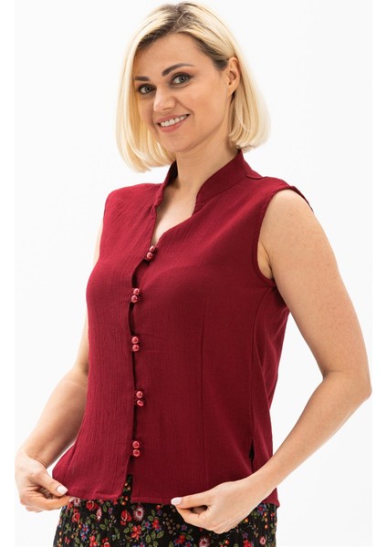 Kolsuz Şile Bezi Arzu Yazlık Bluz Bordo Brd