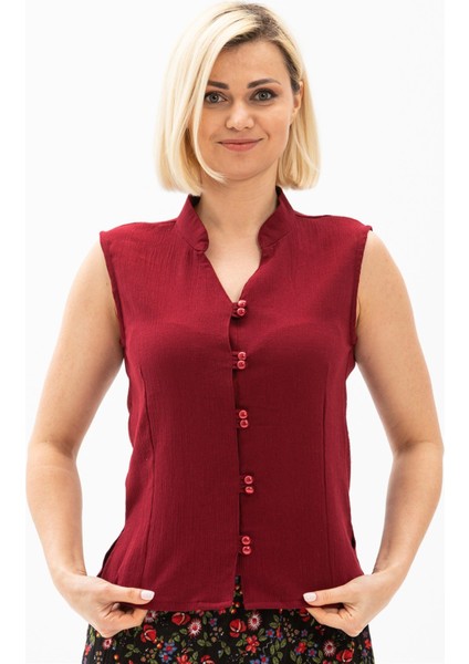 Kolsuz Şile Bezi Arzu Yazlık Bluz Bordo Brd