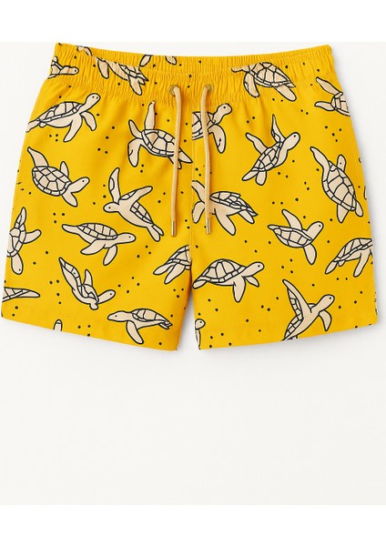Erkek Çocuk Lemon Party Kaplumbağa Desenli Deniz Şortu Sarı