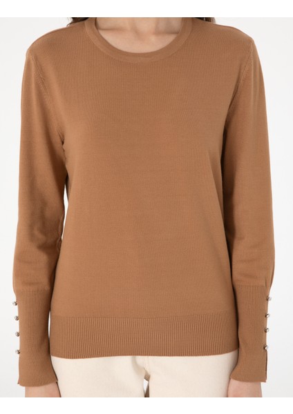 Kadın Camel Slim Fit Basic Kazak 50290566-VR015