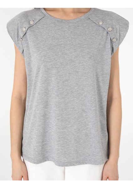 Kadın Gri Melanj Regular Fit Tişört 50301482-VR086