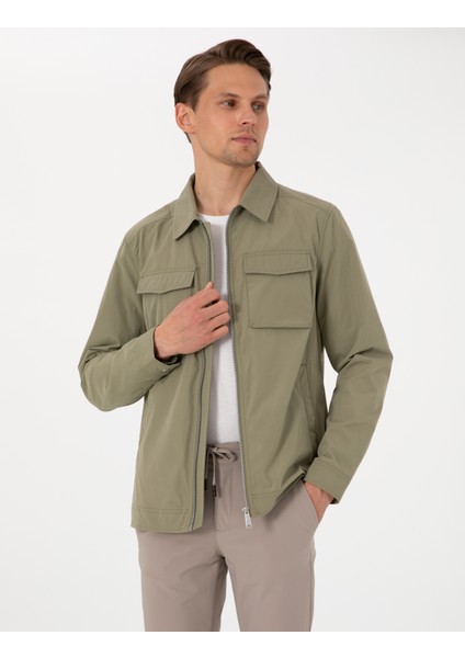 Erkek Haki Regular Fit Fermuarlı Ince Ceket 50306932-VR027