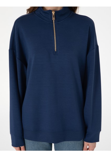 Kadın Lacivert Regular Fit Modal Kumaş Sweatshirt 50308116-VR033