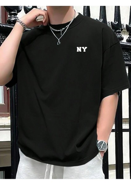 Unisex Yeni Sezon Ny Yazılı Pamuklu Oversize Tshirt