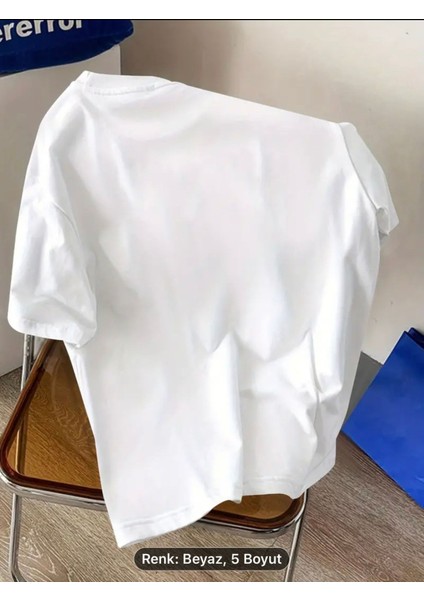 Line Grafik Baskılı Erkeklerin Yaratıcı Üstü, Rahat Kısa Kollu Crew Neck Oversize T-Shirt, Erkek