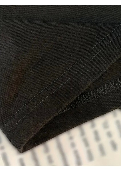 Baskılı Oversize Bisiklet Yaka T-Shirt - Siyah