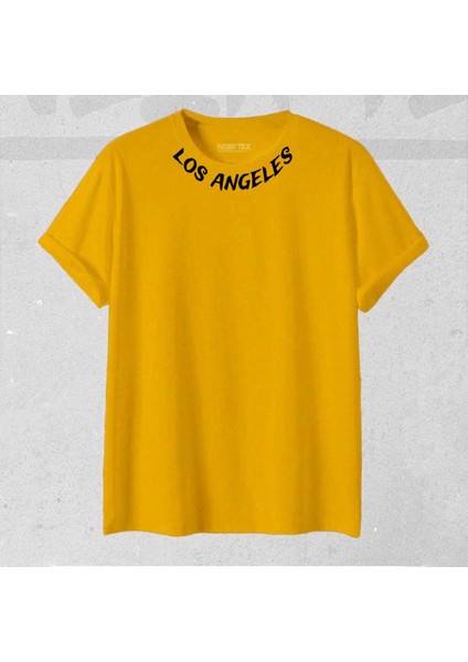 Yeni Sezon Unisex Los Angeles Yaka Baskılı T-Shirt