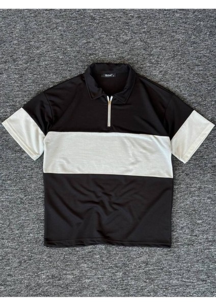 ✅ Yarım Fermuarlı Parçalı T-Shirt – Unisex, Modern ve Rahat Kesim