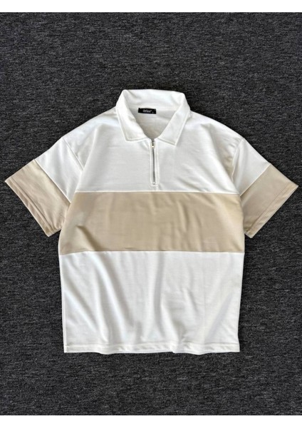 ✅ Yarım Fermuarlı Parçalı T-Shirt – Unisex, Modern ve Rahat Kesim