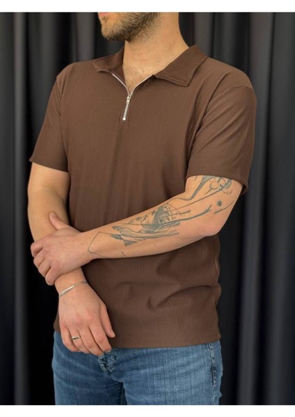 ✅ Erkek Ottoman Kumaş T-Shirt – Polo Yaka, Yarım Fermuar Detaylı fiyatları