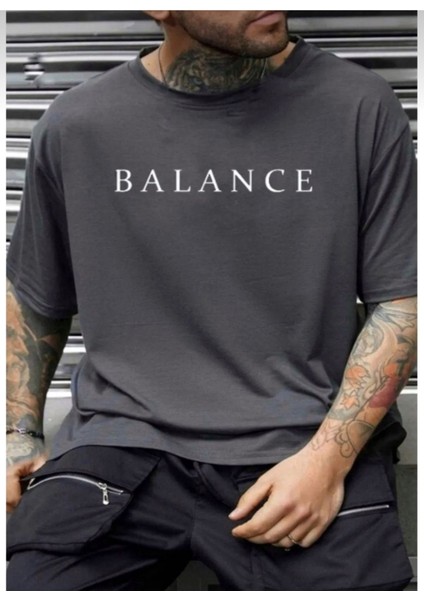 Yeni Sezon Pamuklu Balance Baskılı Oversize Tshirt