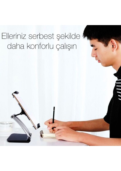 Ayarlanabilir Masaüstü Tablet ve Telefon Tutucu Stand (Siyah)