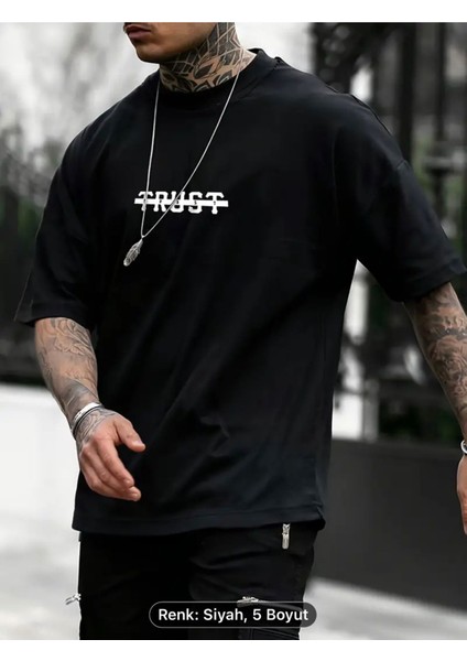 Trust Crossed Out Print T Shirt, Erkekler Için Tişörtler, Yaz Için Rahat Kısa Kollu Oversizet-Shirt