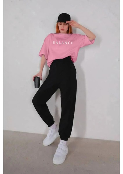 Kadın Balance Baskılı Pamuklu Oversize T-Shirt