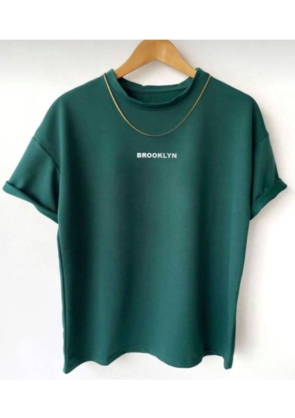 Yeni Sezon Pamuklu Brooklyn Yazılı Oversize Tshirt