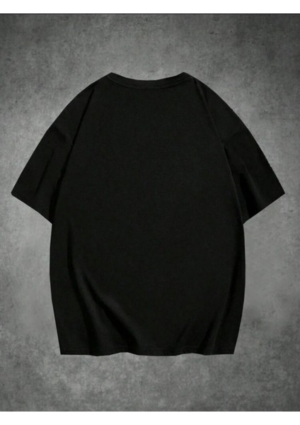 Akan Göz Desenli Oversize Siyah T-Shirt