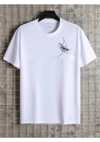 Unisex Şimşek Göz Basklı Pamuklu Oversize T-Shirt