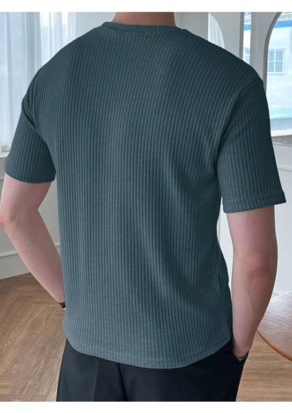 Unisex Erkek-Kadın Fitilli Bisiklet Yaka Triko T-Shirt
