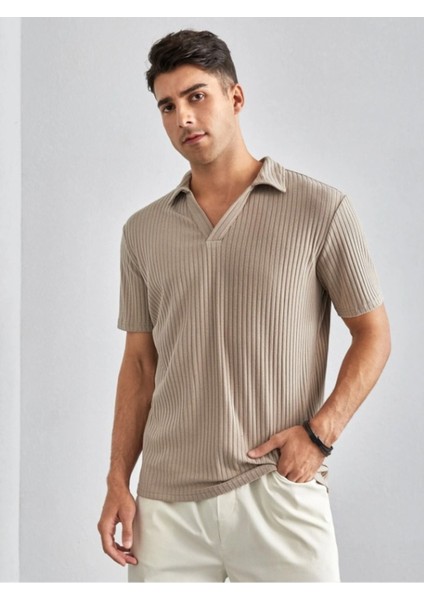 Unisex Erkek-Kadın Fitilli Polo Yaka Triko T-Shirt