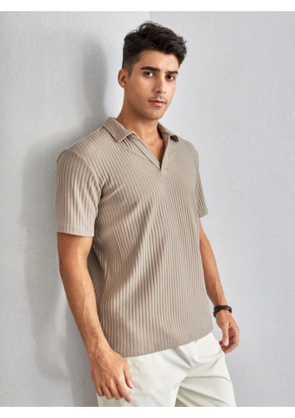 Unisex Erkek-Kadın Fitilli Polo Yaka Triko T-Shirt