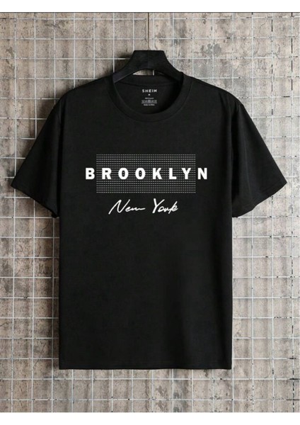 Unisex Yeni Sezon Oversize Brooklyn Baskılı Pamuklu Tshirt