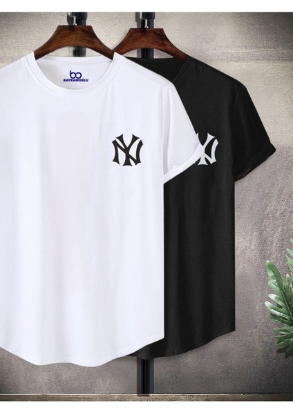 Ny Baskılı Oval Kesim Slim 2li T-Shirt %100 Müşteri Memnuniyeti