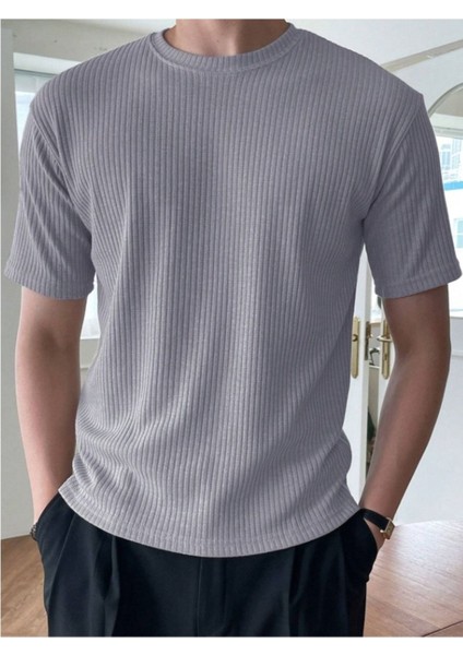 Unisex Erkek-Kadın Fitilli Bisiklet Yaka Triko T-Shirt