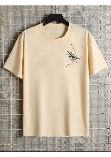 Unisex Şimşek Göz Basklı Pamuklu Oversize T-Shirt