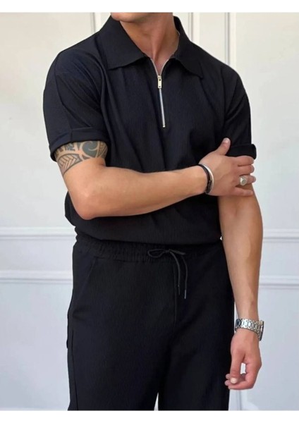 Unisex Erkek-Kadın Fitilli Polo Yakası Fermuarlı Ottoman T-Shirt fiyatları