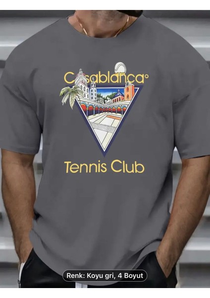 Erkekler Için Rahat Tenis Kulübü Grafikli Tişört - Bol Kesim, Nefes Alabilen Polyester, Vintage
