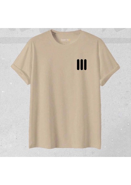 Unisex Üç Çizgi Baskılı Yeni Sezon Pamuklu Oversize Tshirt