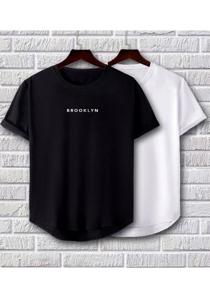 Yeni Sezon Brooklyn Baskılı Oval Kesim Tshirt 2 Adet