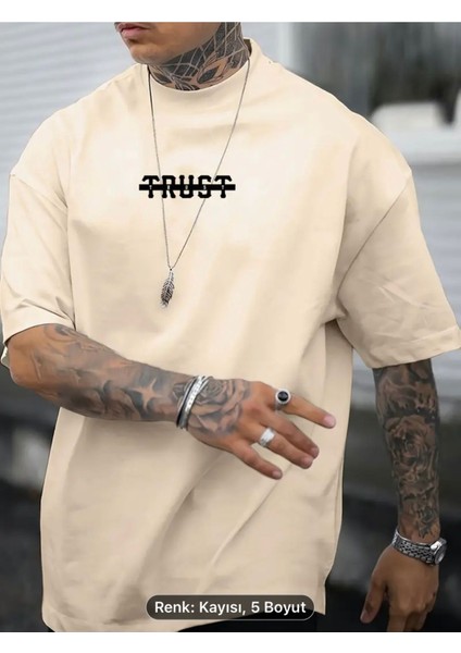 Trust Crossed Out Print T Shirt, Erkekler Için Tişörtler, Yaz Için Rahat Kısa Kollu Oversizet-Shirt