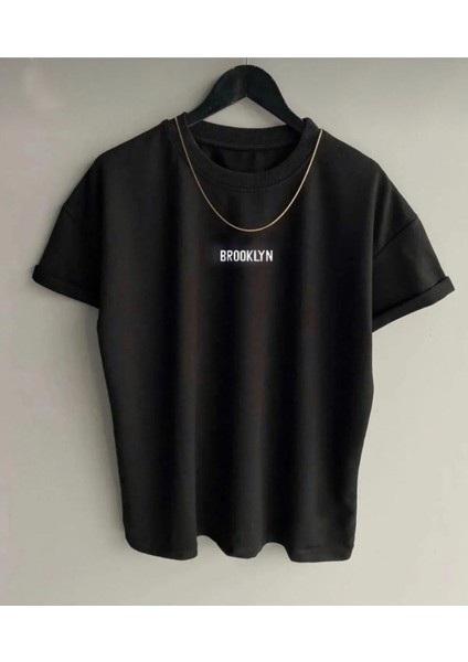 Yeni Sezon Pamuklu Brooklyn Yazılı Oversize Tshirt