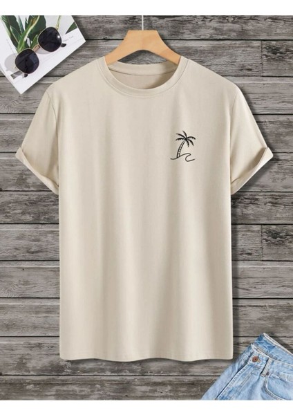 Unisex Yeni Sezon Oversize Palmiye Baskılı Pamuklu Tshirt