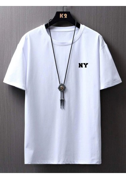 Unisex Yeni Sezon Ny Yazılı Pamuklu Oversize Tshirt
