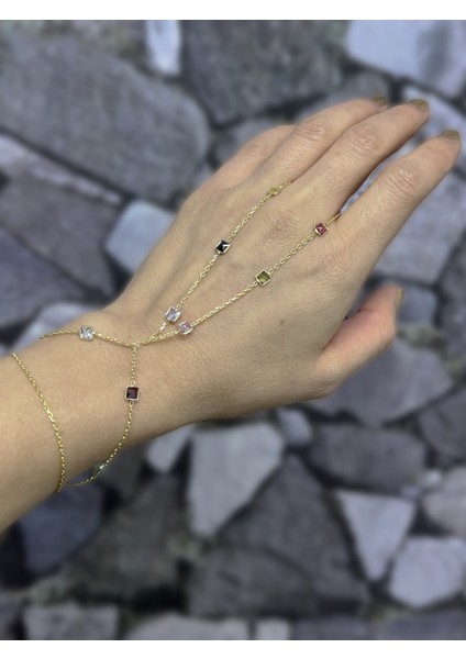 Zarif ve Göz Alıcı Renkli Taşlı Gümüş Şahmeran Bileklik - Rose Renk fiyatları