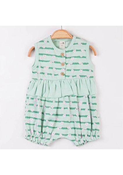 Kız Bebek Yeşil Çiçekli Çizgili Fırfırlı Tulum - 1014228