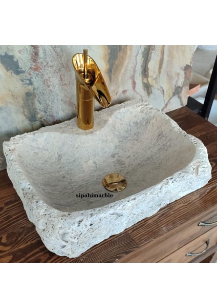Gümüş Traverten Batarya Çıkışlı Dikdörtgen Lavabo fiyatları