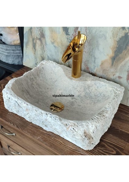 Gümüş Traverten Batarya Çıkışlı Dikdörtgen Lavabo modelleri