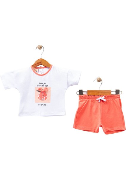 Kız Bebek Beyaz Turuncu Sweetest Yazılı Baskılı Şortlu 2'li Takım - 1014302
